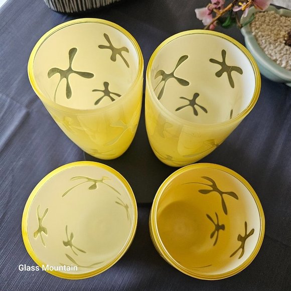 SOLD - Vintage Lemon Yellow Acrylic Plastic Double Walled 16oz Tumblers - Picture 3 of 6